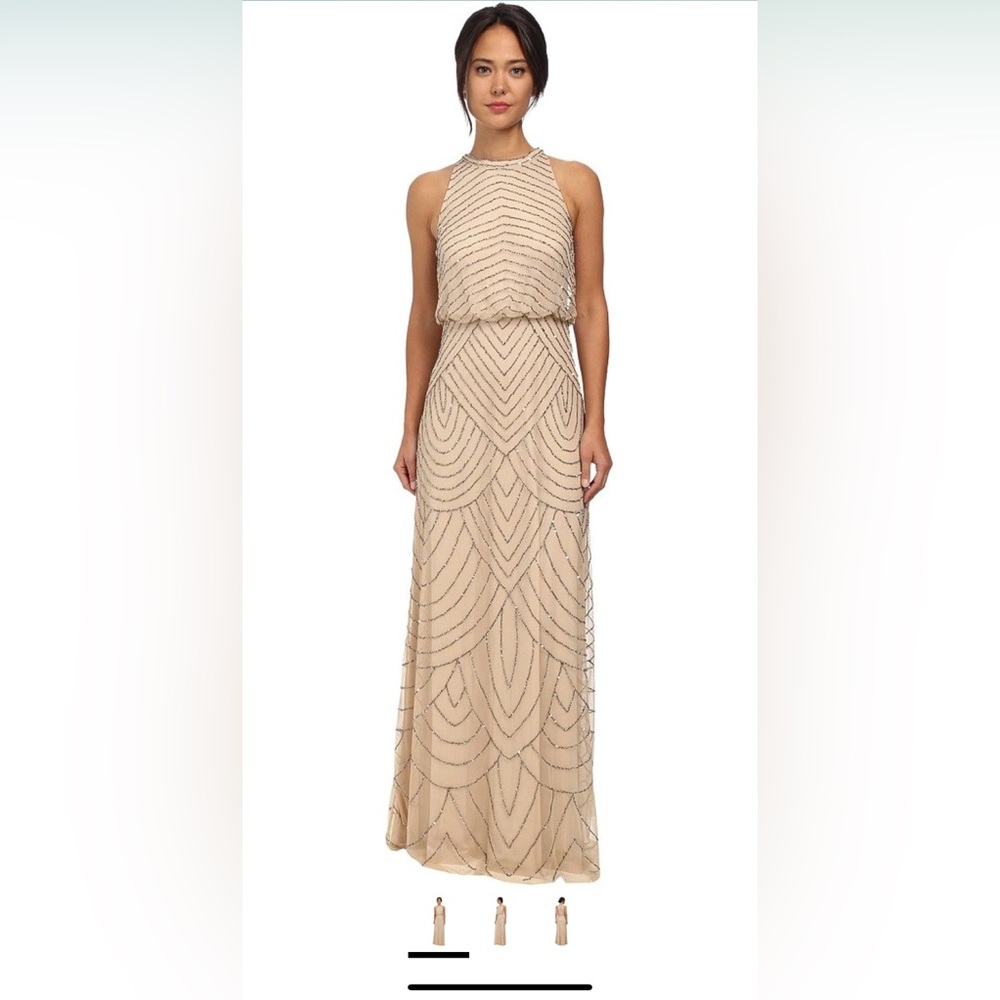 Adrianna Papell Women's Halter Art Deco Beaded Blouson Dress